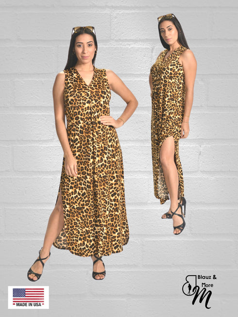 Sheath Silhouette V-Neckline Side Slit Maxi Dress - D052